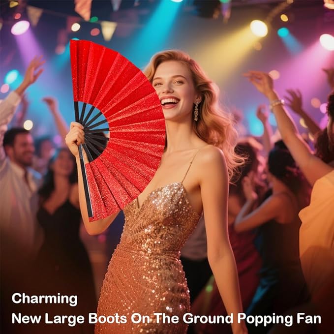 Large Clacking Folding Hand Fans for Line Dancing, Boots on The Ground Rave Hand Fan for Women Foldable, Party, Festival, Decoration