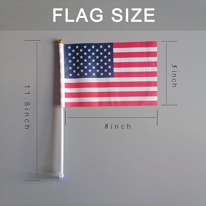 American Mini Flags with Suction Cup Handheld US Small Flags for Office Store Party Gardens Yards (single sided (set of 10))
