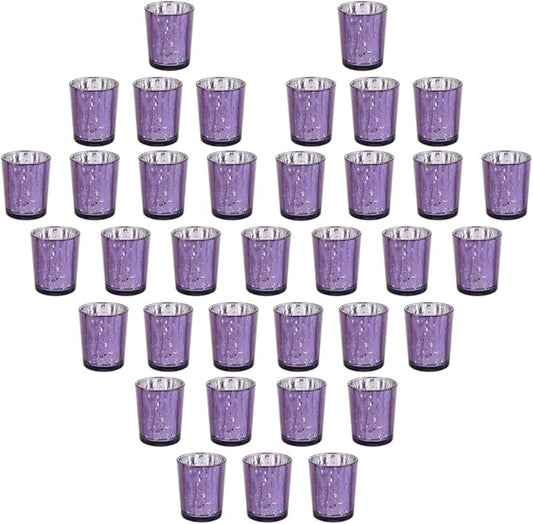 Purple Mercury Glass Tea Light Holders Set of 36 - Elegant Votive Candle Holders for Weddings, Showers and Home Decor - Perfect for Table Centerpieces and Parties (Glass, Purple)