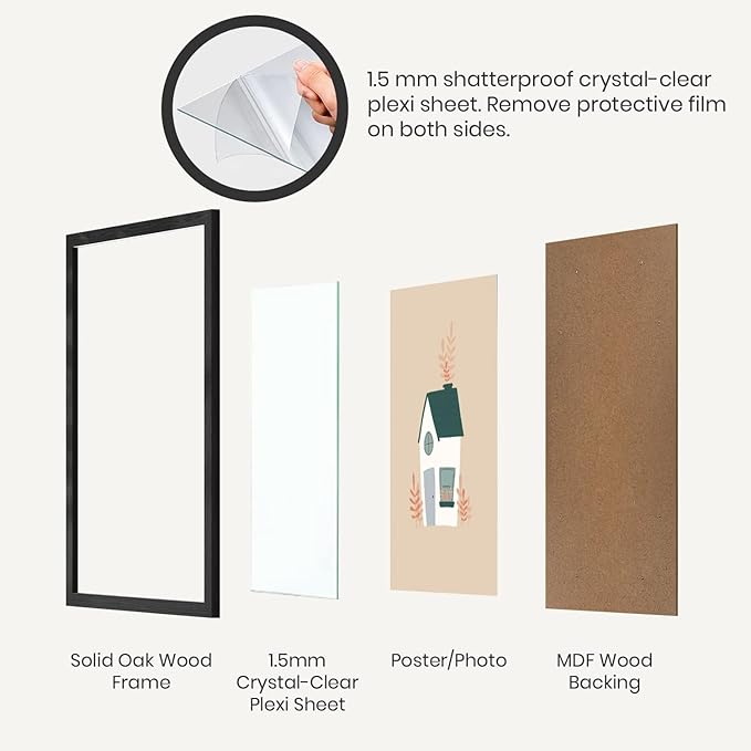Opposite Wall - 9x12 in - Black Oak Wood Picture Frame - Lightweight, Versatile & Shatterproof - Wall Hanging Poster or Photo Frame - Wall Decor for Office, Gallery & Home