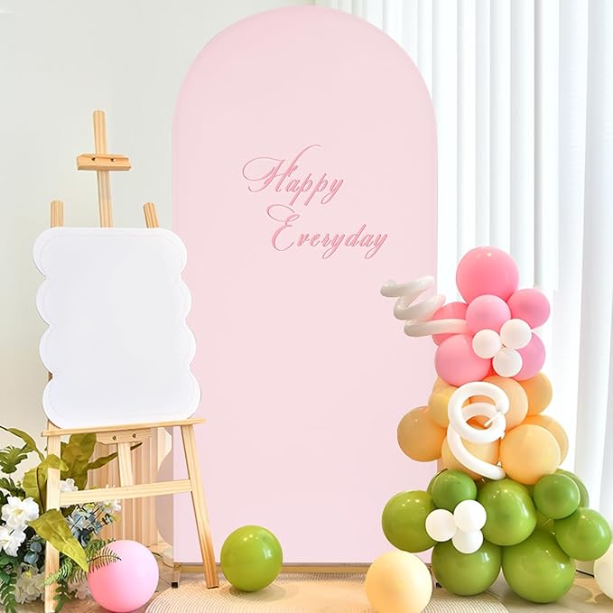 SoarDream 7.2FT Wedding Arch Cover Pink Spandex Fitted Wedding Arch Stand Covers Fitted for Round Top Chiara Arch Cover Fabric Stretchy Backdrop for Bridal Baby Shower Birthday Party Balloon Decor