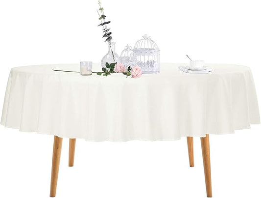 Ascoza 6pack 90 Inch Ivory Round Tablecloth in Polyester Fabric for Wedding/Banquet/Restaurant/Parties