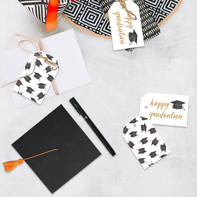 50 Pcs Graduation Gift Tags, Congrats Grad Party Favors Gift Tags for High School or Happy College Graduation Party Decoration Supplies (Orange, 2.2 * 3.5)