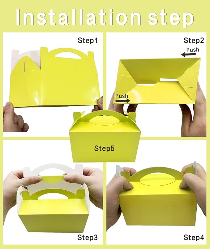 TIMESEEK 30-Pack Buttercup Yellow Gable Treat Boxes with Handles, 6" Pop-Up Party Favor Gift Boxes for Birthday,Wedding,Baby Shower, Eco-Friendly Candy,Cookie,Goodie Bags for Kids, Bachelorette Decor