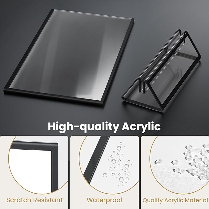 Acrylic Sign Holder 4X6 Black Picture Frame Double-Sided Acrylic Frames for Wedding Table Numbers Photo Frames Flyers Menu with Removable Sticky Dots-6 Pack