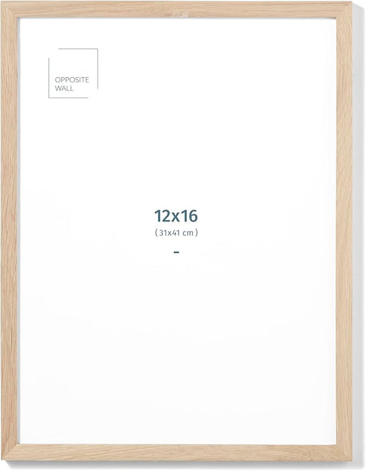 Opposite Wall - 12x16 in - Natural Solid Oak Wood Picture Frame - Lightweight, Versatile & Shatterproof - Wall Hanging Poster or Photo Frame - Wall Decor for Office, Gallery & Home
