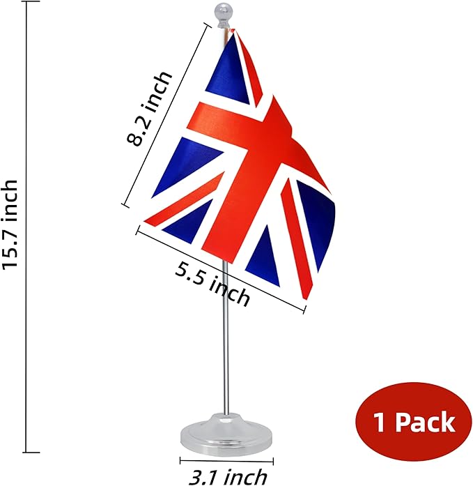 UK Britain Desk Flag, British Table Office Flag with Metal Pole and Stand Base, International Country Flags, Festival Event Celebration, Classroom Meeting Desktop Decor (UK)