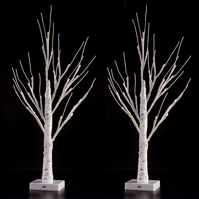 Sunnyglade 2PCS 2Ft 24 LED Birch Tree Light Bonsai Tree Light Warm White for Home Wedding Festival Party Christmas Decoration