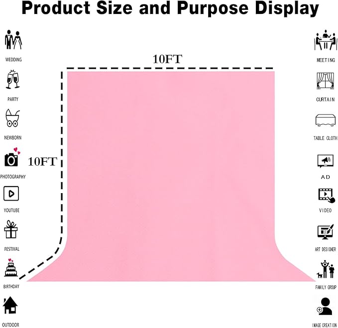 10x10FT Pink Backdrop Background for Photography Photo Booth Backdrop for Photoshoot Background Parties Video Recording Portrait Screen Props