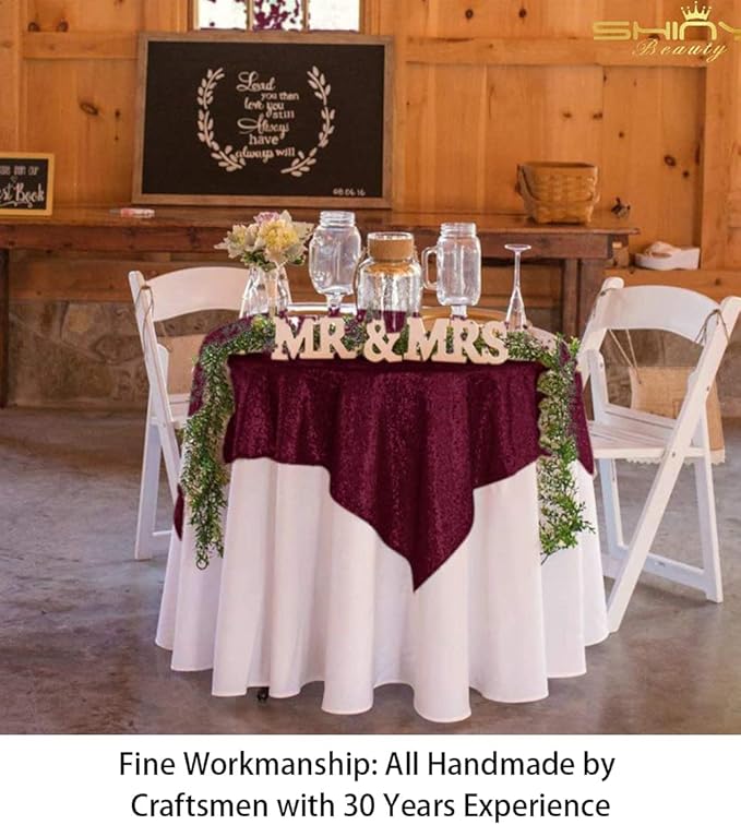 ShinyBeauty Sequin Tablecloth Burgundy Sequin Table Overlay Glitter Table Cover for Dinning Table Sequin Table Linen for Party Event Decoration Square Tablecloth 54x54 Maroon Birthday Tablecloth
