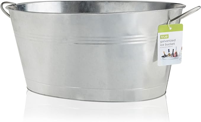 True Galvanized Tub, Large Ice Buckets for Parties, Beverage Cooler for Beer, Wine, Soda, Bottled Water, Rustic Beverage Tub, Drink Bucket for Indoor & Outdoor Party, 6.3 Gal (23.8 Liters), Set of 1