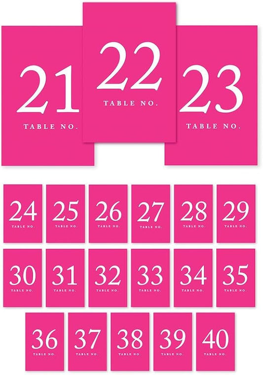 Andaz Press Table Numbers 21-40 on Perforated Paper, Fuchsia, 4x6-inch Single Sided Sign, 1-Set, For Weddings, Graduation