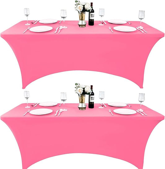 2-Pack 4ft Spandex Table Covers for Rectangular Folding Tables - Wrinkle Resistant Stretch Tight Table Cloths - Ultimate Fitted Table Protector for Parties, Banquet, and Wedding