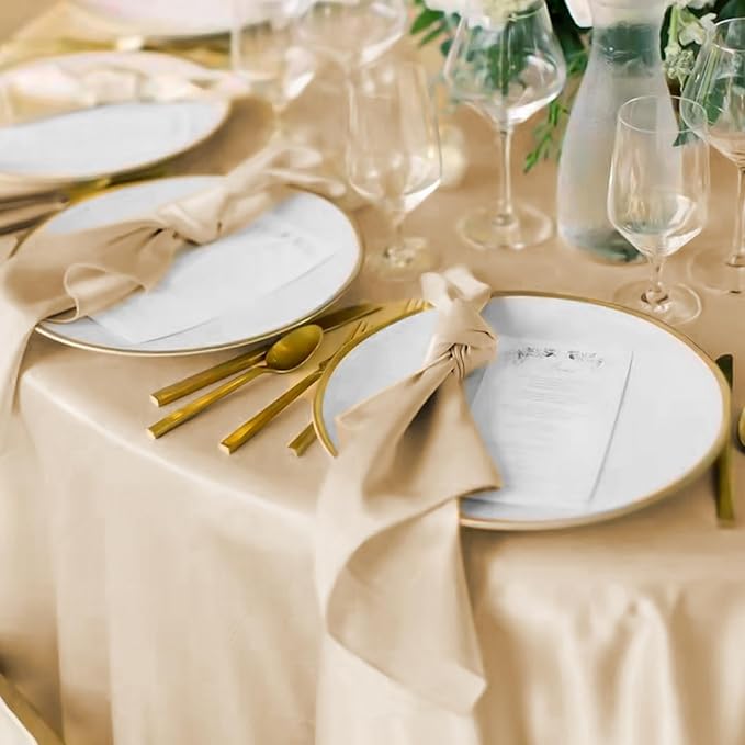 fani 6 Pack 108 Inch Champagne Round Tablecloth - Premium Silky Satin Tablecloth Overlay Smooth Fabric Table Cover Linens, Table Decoration for Wedding Party Banquet Events Restaurant Kitchen Dining