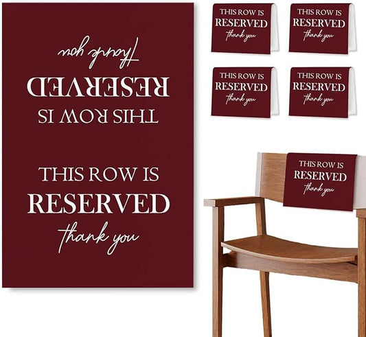 Reserved Seating Chair Signs, This Row Is Reserved Pew Cloths Seating Placeholder for Church Pews, Burgundy Wedding Decorations for Reception Parties Celebrations Event (Burgundy, 4 PCS)