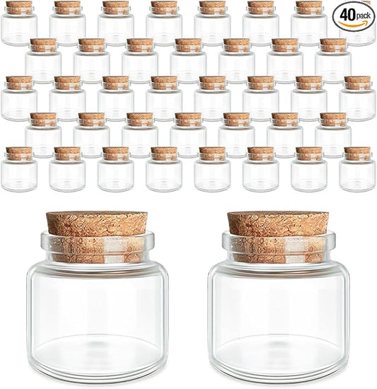 JIUYUE 40 pcs 20 ml Glass Bottle with Cork,Small Craft Jars(0.67 oz-1.45x1.57 inch)