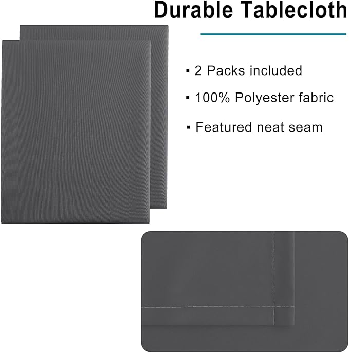 Hiasan 2 Pieces Rectangle Tablecloth - Waterproof and Spillproof Dining Room Washable Polyester Table Cloth for Dining Room, 54 x 80 Inch, Grey