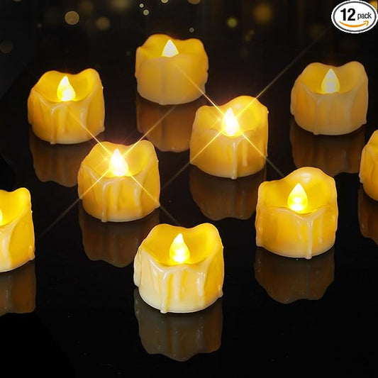 Homemory 12Pcs Timer Tea Lights, Flameless Flickering Auto Tea Lights Battery Operated, Auto-On 6 Hours and Off 18 Hours Everyday, Batteries Included, Long-Lasting, Ivory Base, No Remote