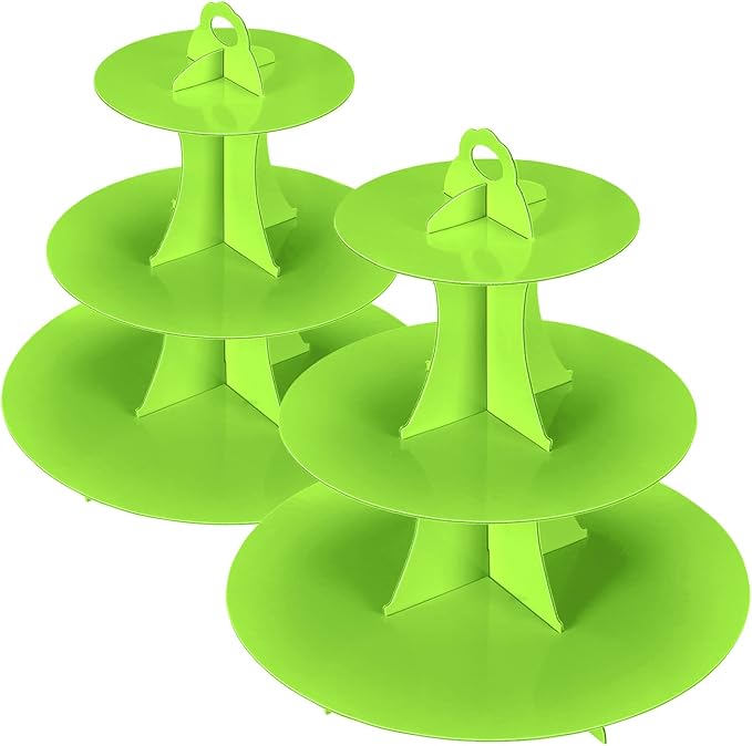2Pcs 3-Tier Cupcake Stand, Cake Stand holder, Tiered DIY Cupcake Stand Tower for Dessert Table Displays, Birthday Theme Party Favors Decoration, Floral Tea Party, 12" W x 12.8" H, Green