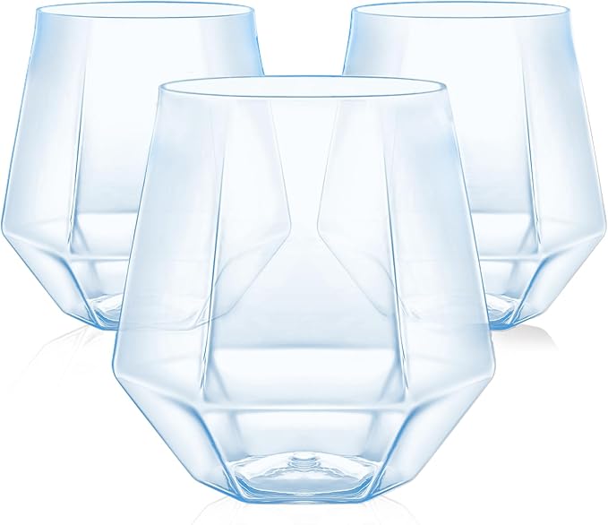 40 Pcak Plastic Stemless Wine cocktail Whiskey Champagne Glasses, 12 Oz Disposable Unbreakable Cups for Party Bars Wedding Tasting (Blue)