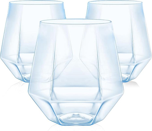 40 Pcak Plastic Stemless Wine cocktail Whiskey Champagne Glasses, 12 Oz Disposable Unbreakable Cups for Party Bars Wedding Tasting (Blue)