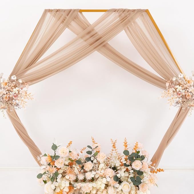MLMC Nude Wedding Arch Draping Fabric 4 Panels 29" x 20 FT Extra Long Gauze Drapes Sheer Backdrop Curtains 6.6 Yards Outdoor Drapery Panels for Wedding Ceremony Party Ceiling Decoration