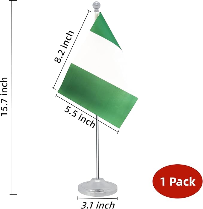 Nigeria Desk Flag, Nigerian Table Office Flag with Metal Pole and Stand Base, International Country Flags, Festival Event Celebration, Classroom Meeting Desktop Decor (Nigeria)