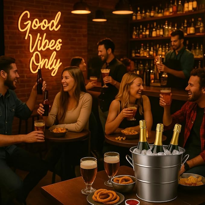 Insulated Ice Bucket with Lid Scoop Handle for Parties Cocktail Bar, 4L Round Mental Champagne Drink Wine Bucket for Drinks Metallic