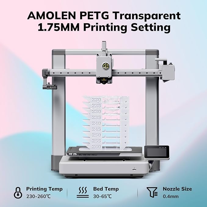 AMOLEN Rapid PETG Basic 3D Printer Filament 1.75mm +/-0.02mm,500mm/s High Speed Strong Toughness White 1KG/2.2lb