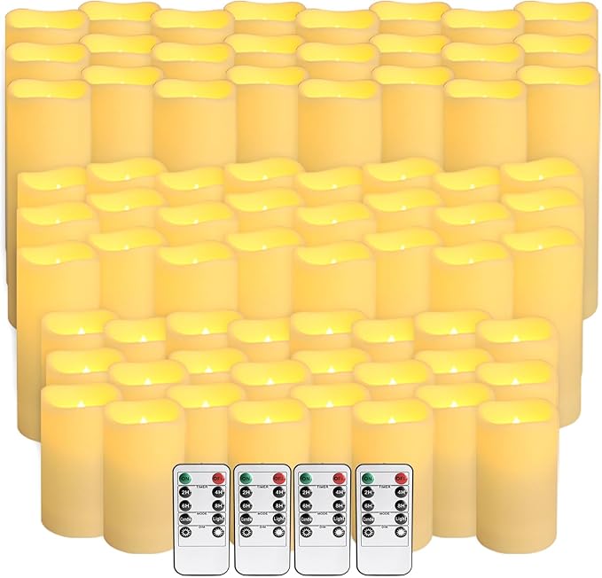 pliadvbu Flameless LED Candles 72 Pack, Outdoor Realistic Waterproof Votive Candles with 4 Remote Control and Timer for Halloween Wedding Festival Decor, (H 4" 5" 6" x D 2.2")