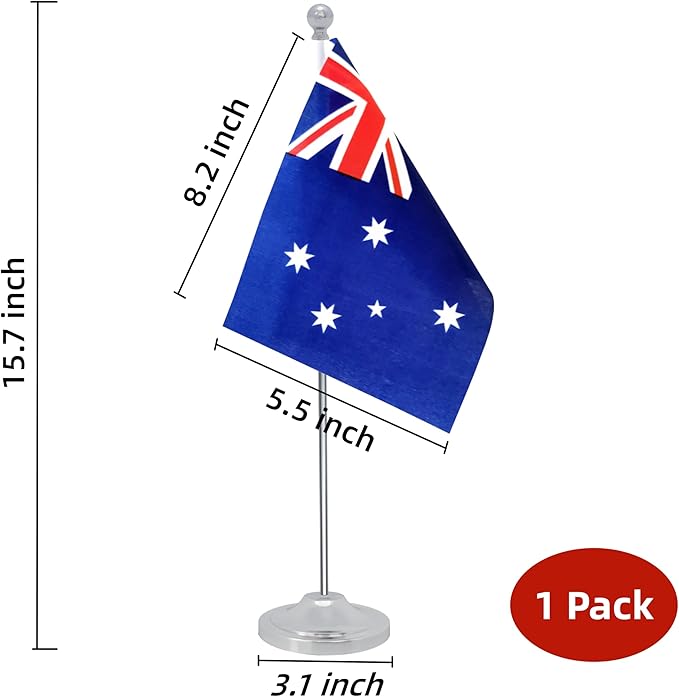 Australia Desk Flag, Australian Table Office Flag with Metal Pole and Stand Base, International Country Flags, Festival Event Celebration, Classroom Meeting Desktop Decor (Australia)