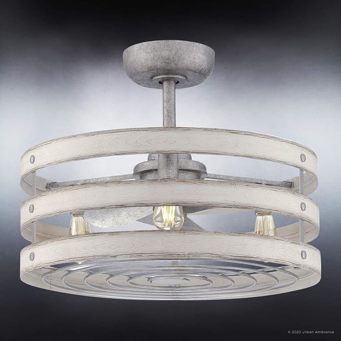 Urban Ambiance Luxury Modern Farmhouse Indoor Ceiling Fan, Small Size: 18.1" H x 23.5" W, with Modern Style Elements, Galvanized Steel Finish, UHP9030 from the Adelaide Collection
