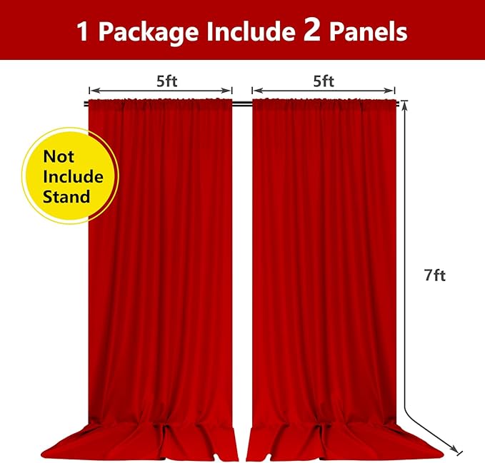 10ft x 7ft Red Backdrop Curtains for Party Valentine's Day Arch Stage Wedding Ceremony Curtains Fabric Photography Backdrop for Baby Showers Rod Pocket Home Decoration, 5ft x 7ft, 2 Panels