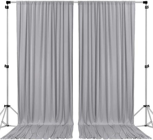 AK TRADING CO. 10 feet x 10 feet Polyester Backdrop Drapes Curtains Panels with Rod Pockets - Wedding Ceremony Party Home Window Decorations - Silver
