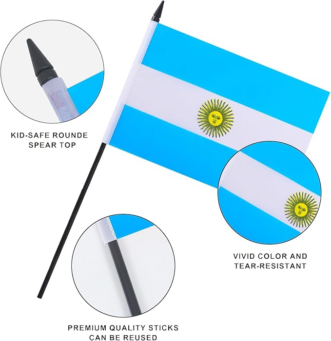 Argentina Desk Flag 12" Solid Pole Deluxe Set Argentinian Flags Banner Mini Small Argentina Office Table Flags with Black Stand Base Desktop Decorations(2Pack)