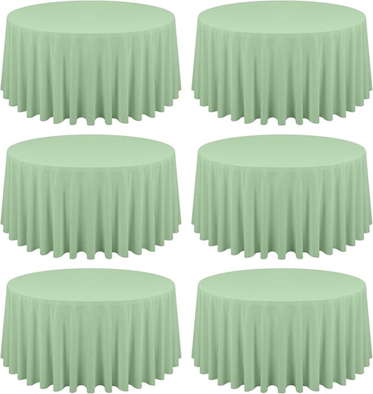 6 Pack Sage Green Round Tablecloths - 120 Inch, Polyester Table Cover, Stain and Wrinkle Resistant Washable Fabric Table Cloth for Wedding Banquet Parties