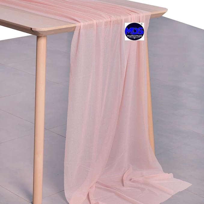 MDS 5 Pack 10ft Chiffon Table Runner 29 x 120 Inches Sheer Wedding Runner Romantic Rustic Table Runner for Wedding Decorations, Birthday Parties, Bridal Shower Party Arch Decor - Dusty Rose