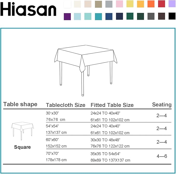 Hiasan Light Blue Square Tablecloth - Waterproof and Spillproof Restaurant Washable Polyester Table Cloth for Dining Room, 54 x 54 Inch