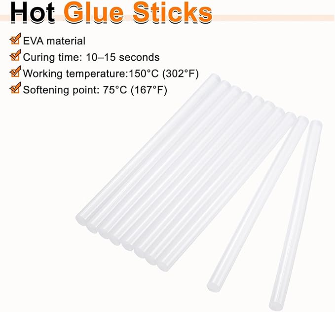 HARFINGTON 10pcs Hot Glue Sticks 0.43" Dia x 5.91" Long EVA Mini Hot Melt Adhesive Glue Stick for Hot Melt Gun Wood Plastic Glass Flowers Fabrics Foam, Clear