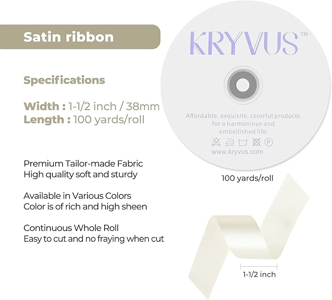 Beige Satin Ribbon 1-1/2 inch X Continuous 100 Yards, Single Face Polyester Ribbon Perfect for Gift Wrapping, Flower Bouquet, Wedding Decor, Crafts, Bow Making, Sewing and More