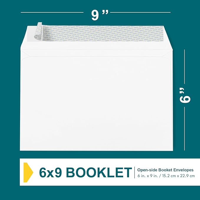 6x9 Open-Side Envelopes - 15 Pack - White, Self-Seal, Peel & Seal Closure - 28 lb Paper - Plain - Business & Personal Use