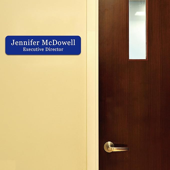 Custom Office Engraved Name Plate for Door or Wall Sign, Personalized Door Name Plate for Office with Adhesive, Laser Engraving, 10 Colors Available, 3 Styles (2" x 8")