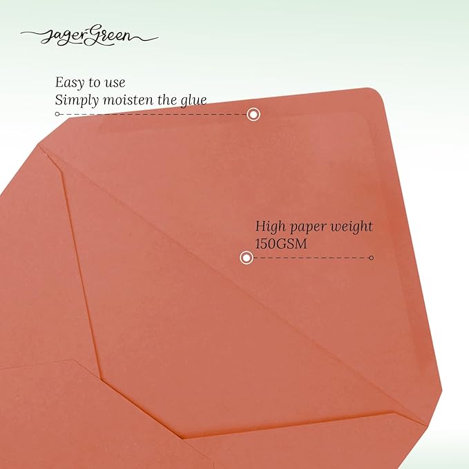 50 Pack 5x7 Envelopes Letter Size, Orange A7 Envelopes Self Seal for Wedding Invitation, Envelope 5.4x7.6 for Greeting Cards, Photos, Baby Shower, Graduation, Thank You Cards, Announcements