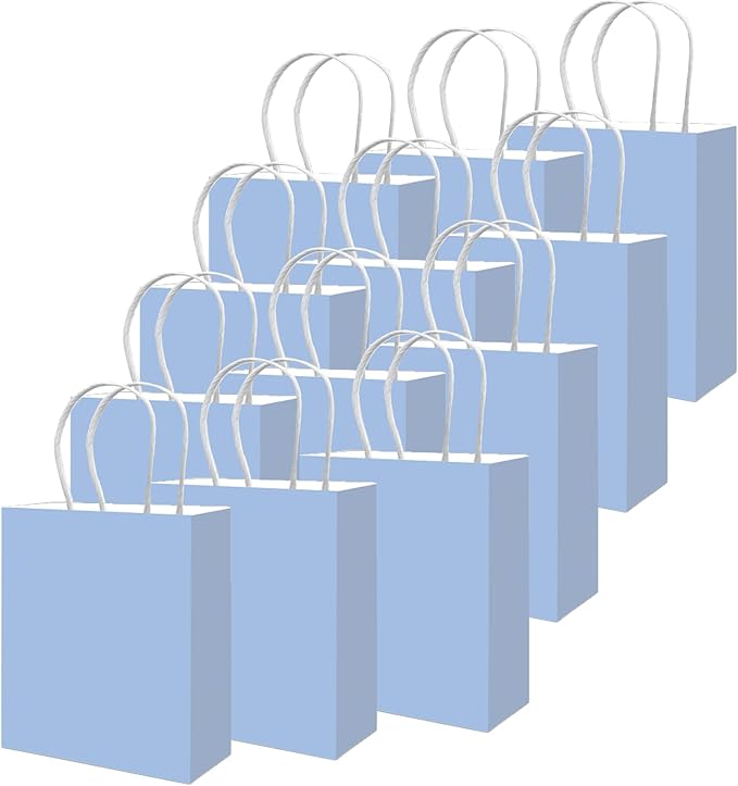qiqee 100PCS Gift Bag with Handles Bulk Light Blue Paper Bags Multiple Uses (13''x5 x10 inch Large Size)