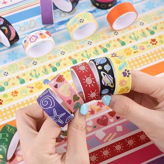 30 Rolls Colorful Theme Washi Tape Set with Different Colorful Patterns, Writable Decorative Tapes for Scrapbooking, Bible Journaling, Bullet Journaling, 0.6'' x 79'' per Roll