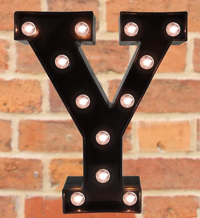 Decorative LED Illuminated Letter Marquee Sign - Alphabet Marquee Letters with Lights For Wedding Birthday Party Christmas Night Light Lamp Home Bar Decoration Y, Black