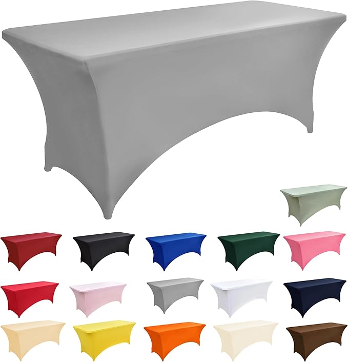 115 2-Pack 8ft Spandex Table Covers for Rectangle Folding Tables - Washable Elastic Tablecloth - Ultimate Fitted Table Protector for Parties, Banquet, and Wedding