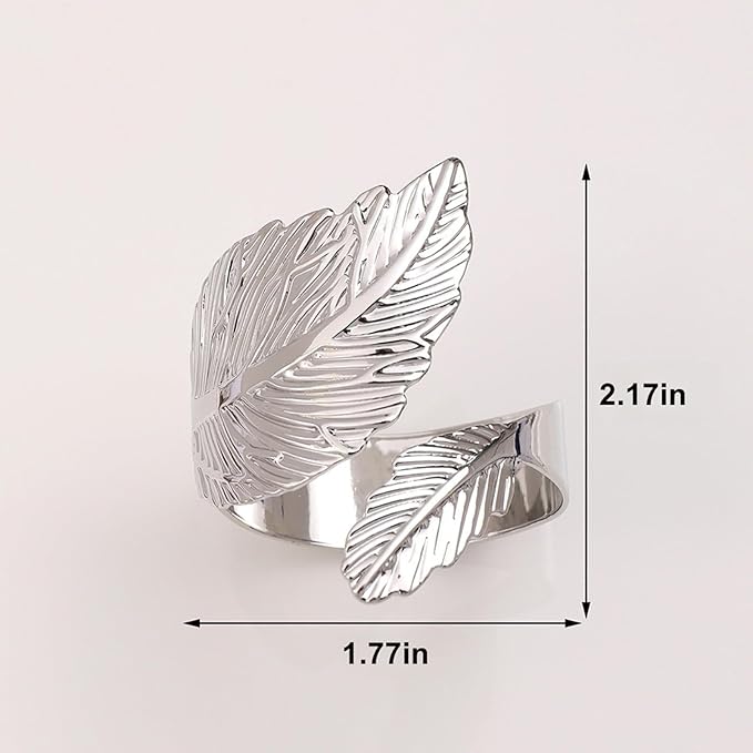 Silver Napkin Rings Set of 50,Metal Leaf Napkin Ring Silver Holders Bulk for Weddings Holiday Dinner Party Fall Halloween Thanksgiving Christmas Dinner Table Decorations