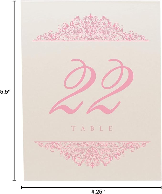 Paisley Wedding Table Numbers (Select Color/Quantity), Champagne, Pink, 1-35, Double Sided, Tent or Use in a Stand, Great for Parties & Restaurants - Made in the USA