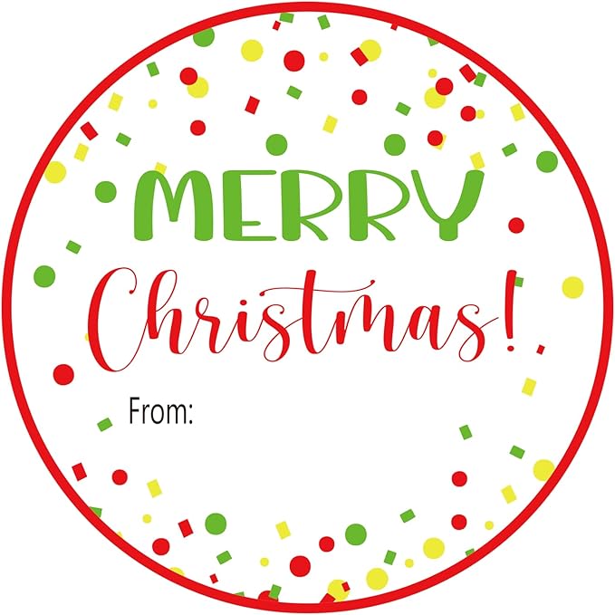 120Pcs Merry Christmas Stickers, 2" Christmas Name Tags Stickers Self-Adhesive, Color Points Xmas Labels for Gifts, Happy Holidays Stickers for Party Window Gift Goodie Bags Xmas Decor